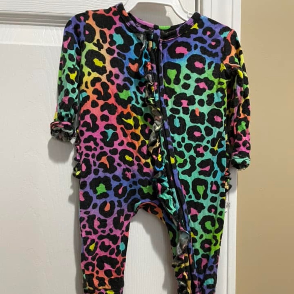 Newborn. Little Snuggles Bamboo Pajamas with ruffles on butt.